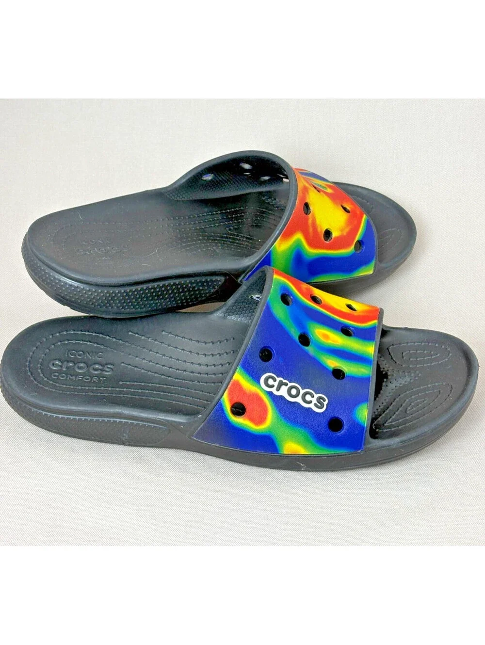 Crocs Classic Slide Sandals Mens 13 Heat Map Thermal Tie Dye Black Slip On M13